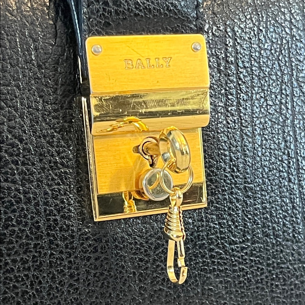 Bally Black Leather Briefcase with Gold Accents - Picture 3 of 16